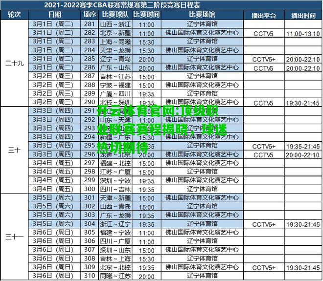 开云体育官网:顶级职业联赛赛程揭晓，球迷热切期待